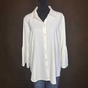 Lisette Montréal Women’s White Bell Sleeve Button-Up Top Size XL